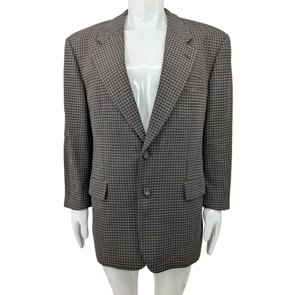 VTG Hugo Boss Houndstooth Wool Blazer 44R Made USA Brown Oversized Sport Coat